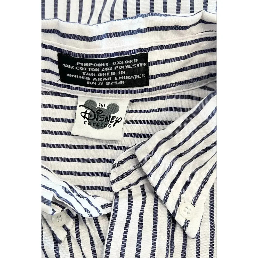 DISNEY CATALOG Men's Mickey Button Down Striped Dress Shirt XL Long Sleeve Blue